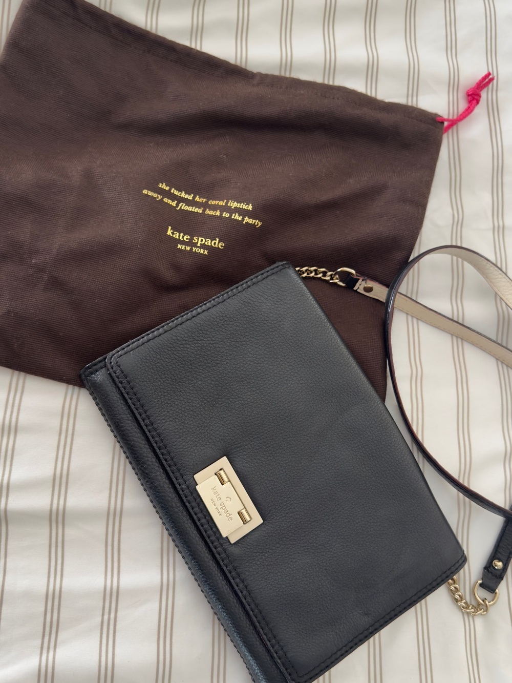 kate spade black leather crossbody with gold-tone clasp